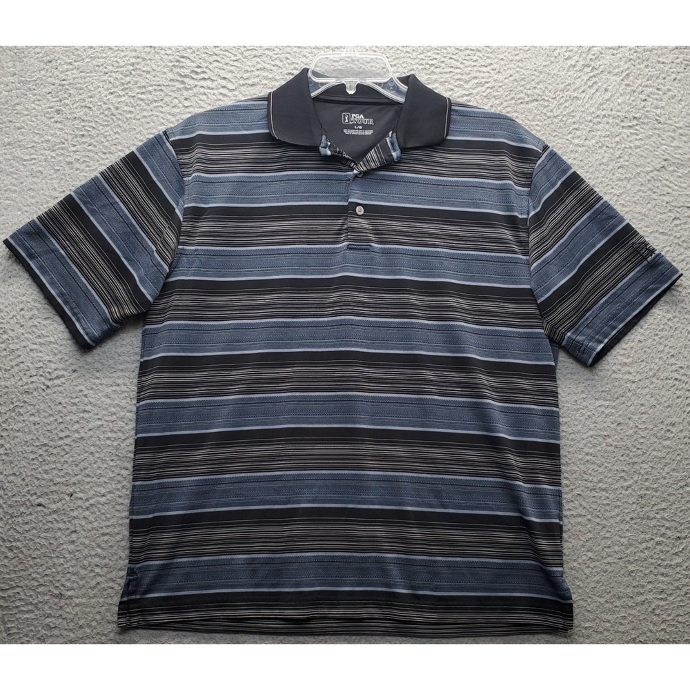 PGA TOUR Golf Polo Shirt Men's L Multi Striped Performance‎ Short Sleeve Popover